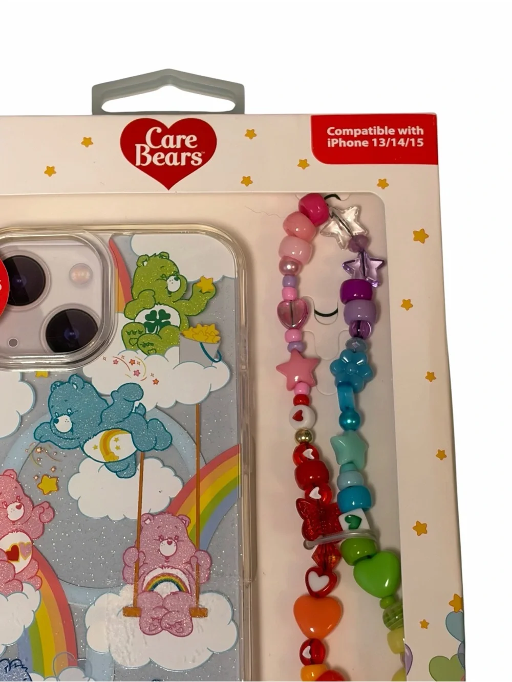 Care Bears Rainbow Cloud iPhone 13 14 15 Case with Beaded Strap